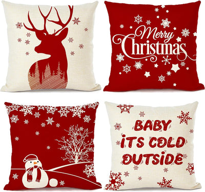 Christmas Pillow Covers 18×18 Set of 4,Winter Red Snowflake Pillow Covers,Christmas Pillows Decorative Throw Pillows for Couch,Farmhouse Outdoor Christmas Pillow Covers 18X18,Christmas Pillow Cases