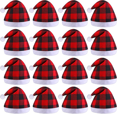 16 Pack Christmas Santa Hats with White Cuffs Non-Woven Christmas Party Hats Santa Hat for Adults