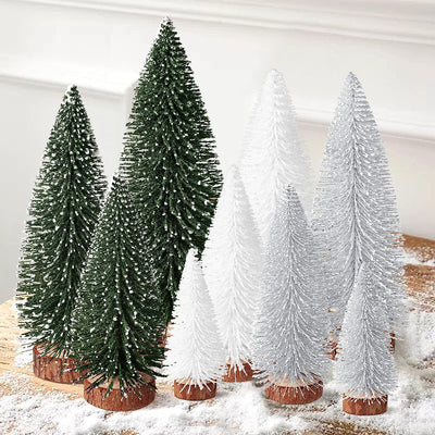 9Pcs Mini Christmas Trees Christmas Decor Artificial Christmas Decorations with 4 Sizes, Christmas Tree Bottle Brush Trees Christmas Table Decorations (Green Silver White)