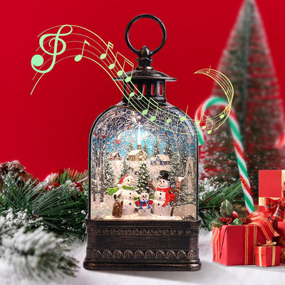 Christmas Snow Globe Lantern Musical Snow Globes Christmas with Music Christmas Lantern Glitter Lantern Christmas Snowman Family 6H Timer USB AA Battery Operated Snowglobe Home Decorative Gift