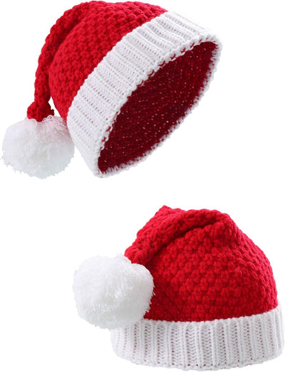 2 Pieces Santa Hat Christmas Red and Green Knitted Christmas Caps Winter Hat Xmas Hats